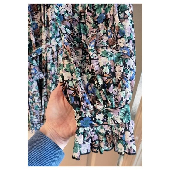 Ruffle Pleated Lined Floral Romper with Belt - Picture 4 of 12